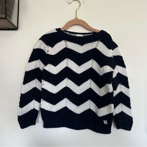 Carrement Beau Blue & White Striped Chevron Print Ling Sleeve Crewneck Sweater 6